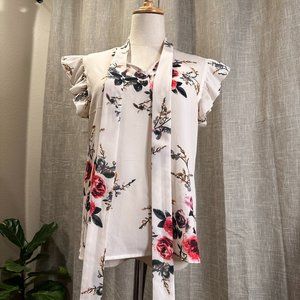 Bow Tie Neck Blouse Multi Colored Size Small